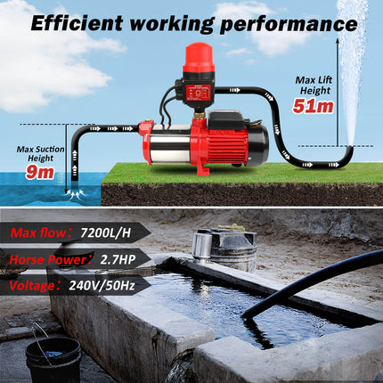 ETOSHA 2000W Garden Water Pump High Pressure 4-Stage Tank Farm Irrigation Pump.