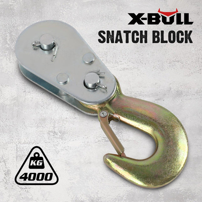X-BULL 4Ton Snatch Block Pulley Hook Wire Rope Hoist For 4WD ATV UTV Off Road.