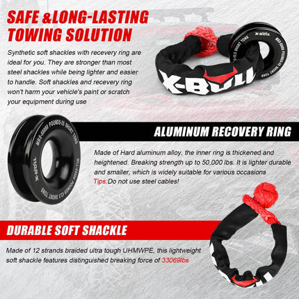 X-BULL Soft Shackle Synthetic Rope Recovery Snatch Ring /Recovery Hitch Receiver.