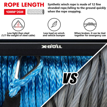 X-BULL 12000LBS Electric Winch 12V 4x4 synthetic rope 4WD Car with winch mounting plate.