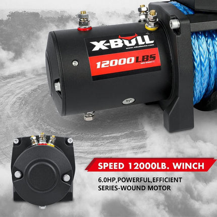 X-BULL 12000LBS Electric Winch 12V 4x4 synthetic rope 4WD Car with winch mounting plate.