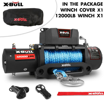X-BULL 12V Electric Winch 12000LBS synthetic rope 4wd Jeep with winch cover.