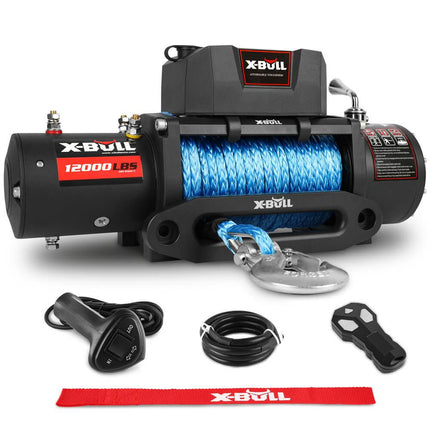 X-BULL 12V Electric Winch 12000LBS synthetic rope 4wd Jeep with winch cover.