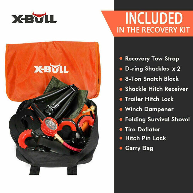 X-BULL Winch Recovery Kit 11PCS 4WD 4x4 Pack Off Road Snatch Strap Essential.