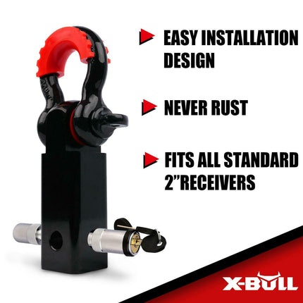 X-BULL Hitch Receiver 5T Recovery Receiver with Bow Shackle Tow Bar Off Road 4WD.