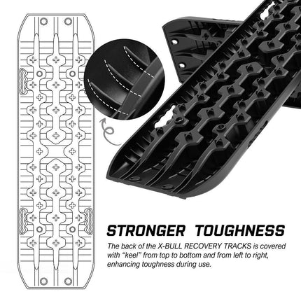 X-BULL Recovery tracks / Sand tracks / Mud tracks / Off Road 4WD 4x4 Car 2pcs Gen 3.0 - Black.
