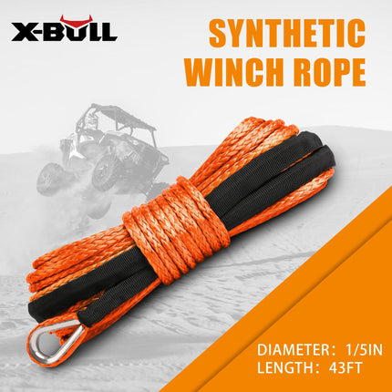 X-BULL Dyneema Synthetic Rope Winch Cable SK75 5.5MM x 13M Car Tow Recovery Strap.