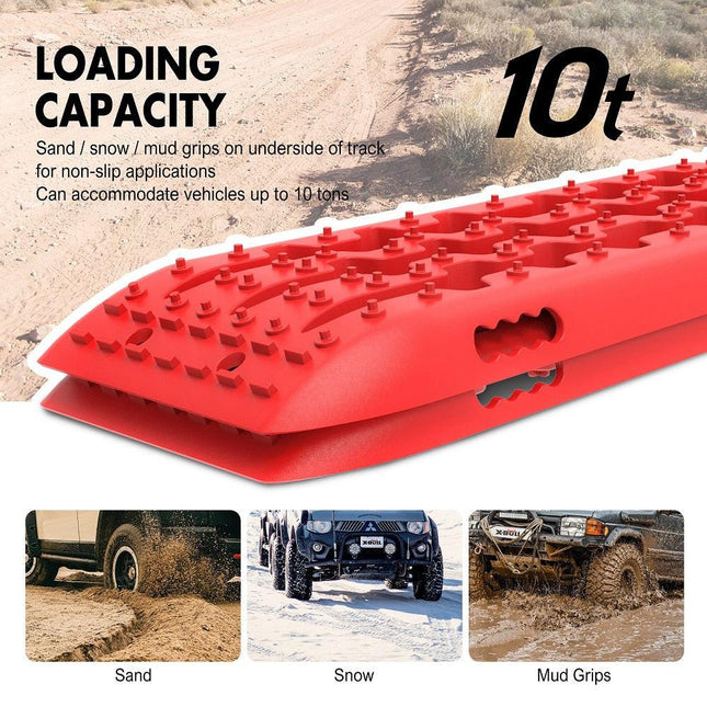 X-BULL Recovery tracks 10T Sand Mud Snow 2 pairs Offroad 4WD 4x4 2pc 91cm Gen 2.0 - red.