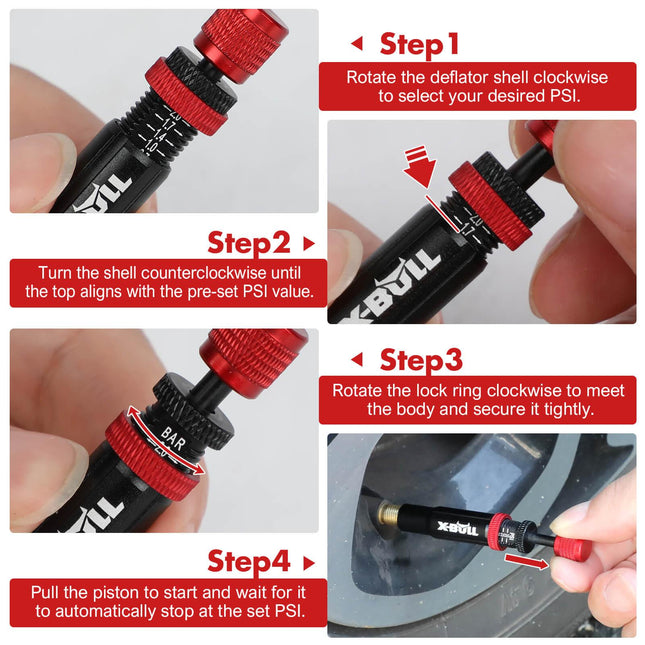 X-BULL 4PCS Tyre Deflators Air Quick Deflator Adjustable 10~30 PSI Tire Valve.