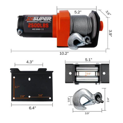 ZESUPER Electric Winch 2500LBS/1134KG 12V 15.2M Steel Cable ATV UTV 4WD 4X4 Boat.