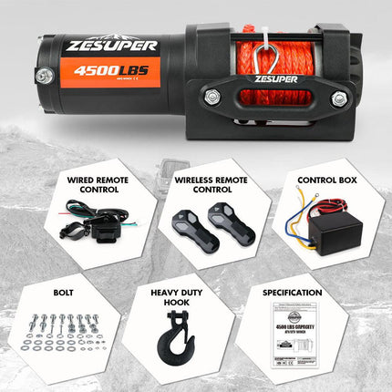 ZESUPER 4500LB Electric Winch 12V Wireless Portable ATV UTV Boat Trailer.