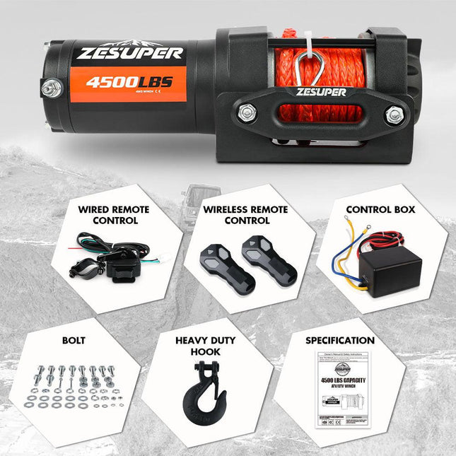 ZESUPER 4500LB Electric Winch 12V Wireless Portable ATV UTV Boat Trailer.