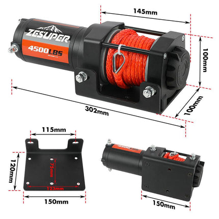 ZESUPER 12V Winch 4500LBS Electric Winch ATV Winch Synthetic Rope BOAT Trailer.