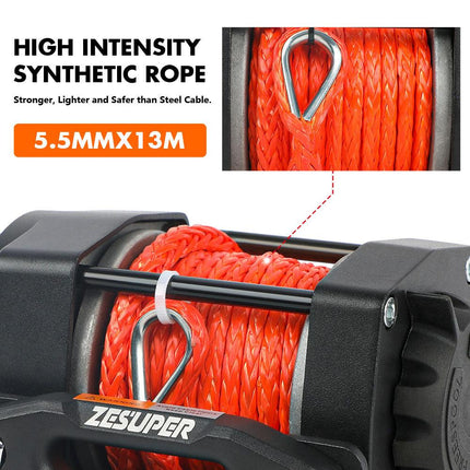 ZESUPER 12V Winch 4500LBS Electric Winch ATV Winch Synthetic Rope BOAT Trailer.