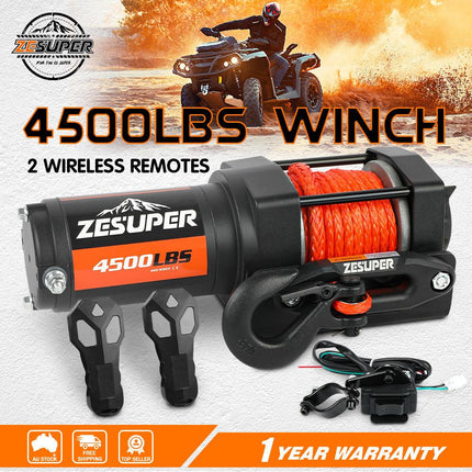 4500lb Electric Winch 12V Synthetic Rope Wireless RemoteX2 Boat Winch ATV Winch Kit Boat Winch UTV 4WD Black.