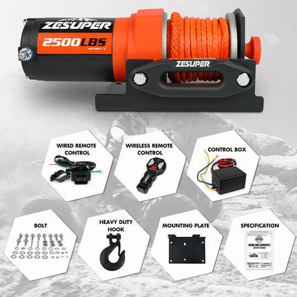 2500LBS Electric Winch Wireless Remote Synthetic Rope Wireless Remote ATV UTV BOAT.
