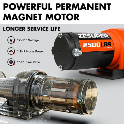 2500LBS Electric Winch Wireless Remote Synthetic Rope Wireless Remote ATV UTV BOAT.