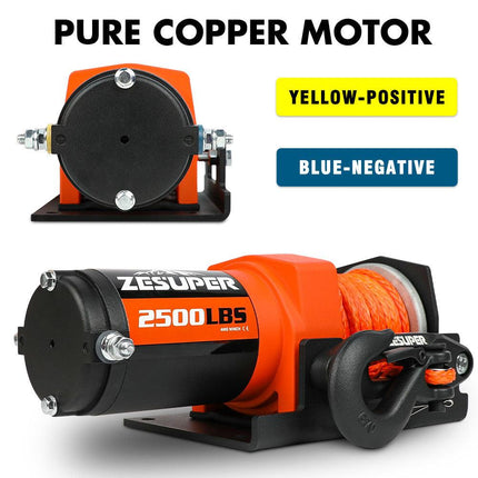 2500LBS Electric Winch Wireless Remote Synthetic Rope Wireless Remote ATV UTV BOAT.