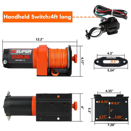 2500LBS Electric Winch Wireless Remote Synthetic Rope Wireless Remote ATV UTV BOAT.