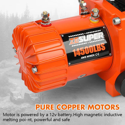 ZESUPER 12V Electric Winch 14500lbs Synthetic Rope Wireless Remote ATV UTV 4WD.