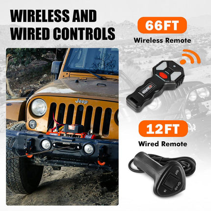 ZESUPER 14500lbs Electric Winch 12V Synthetic Rope Wireless Remote 4X4 4WD Car.