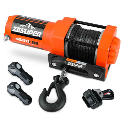 ZESUPER 12V Electric Winch 4500lb Synthetic Rope Boat Winch ATV Winch Trailer Winch 4WD.