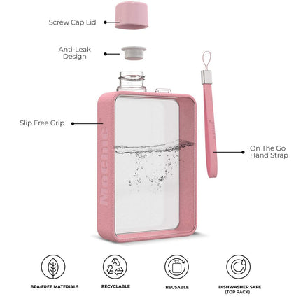 A5 Flat Water Bottle Portable Travel Mug BPA Free Water Bottle (Grey).