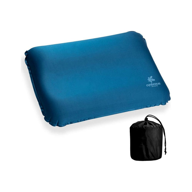 Self Inflating Camping Pillow with Ergonomic 4D Support - Blue.