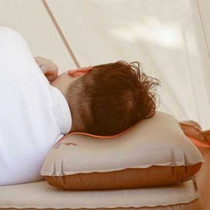 Self Inflating Camping Pillow with Ergonomic 3D Support - Gold.