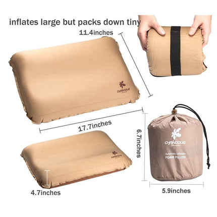 Self Inflating Camping Pillow with Ergonomic 3D Support - Gold.