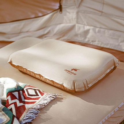Self Inflating Camping Pillow with Ergonomic 3D Support - Gold.