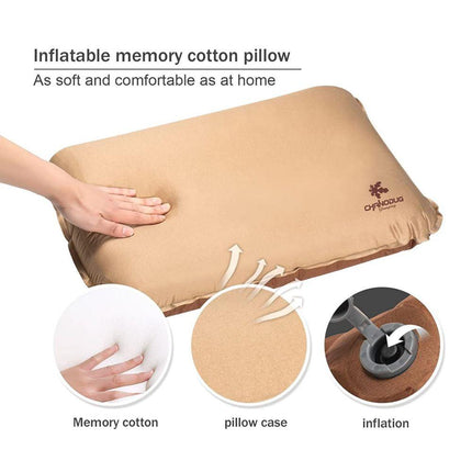 Self Inflating Camping Pillow with Ergonomic 3D Support - Gold.