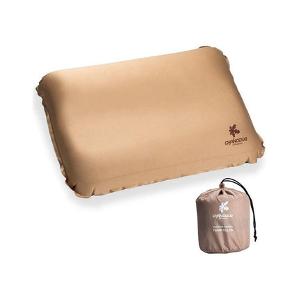 Self Inflating Camping Pillow with Ergonomic 3D Support - Gold.