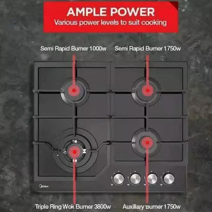 Gas Glass Cooktop 60cm Black.