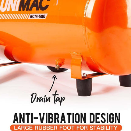 UNIMAC Portable Electric Air Compressor, 50L 3HP Direct Drive, Includes 5pc Air Tool Kit.