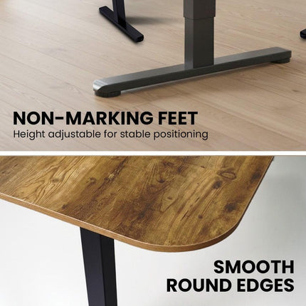 FORTIA Corner Standing Desk, 160x140cm, 72-118cm Sit to Stand Up Electric Height Adjustable, Walnut Style Desktop/Black Frame.