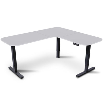 FORTIA Corner Standing Desk, 160x140cm, 72-118cm Sit to Stand Up Electric Height Adjustable, White Desktop/Black Frame.