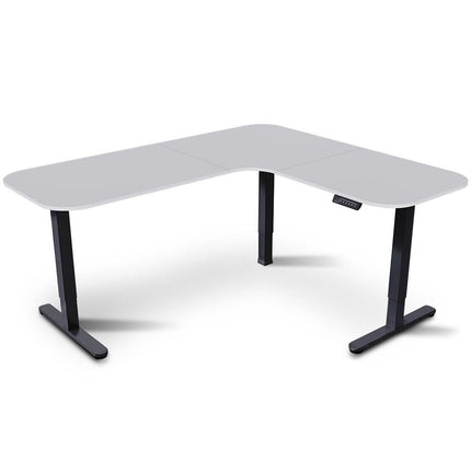 FORTIA Corner Standing Desk, 160x140cm, 72-118cm Sit to Stand Up Electric Height Adjustable, White Desktop/Black Frame.