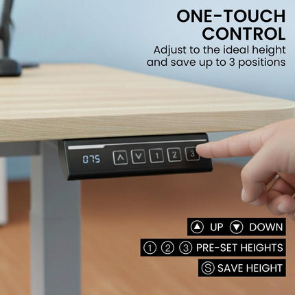 FORTIA Sit To Stand Standing Desk, 120x60cm, 72-118cm Electric Height Adjustable, Light Oak Style Desktop Silver Frame.