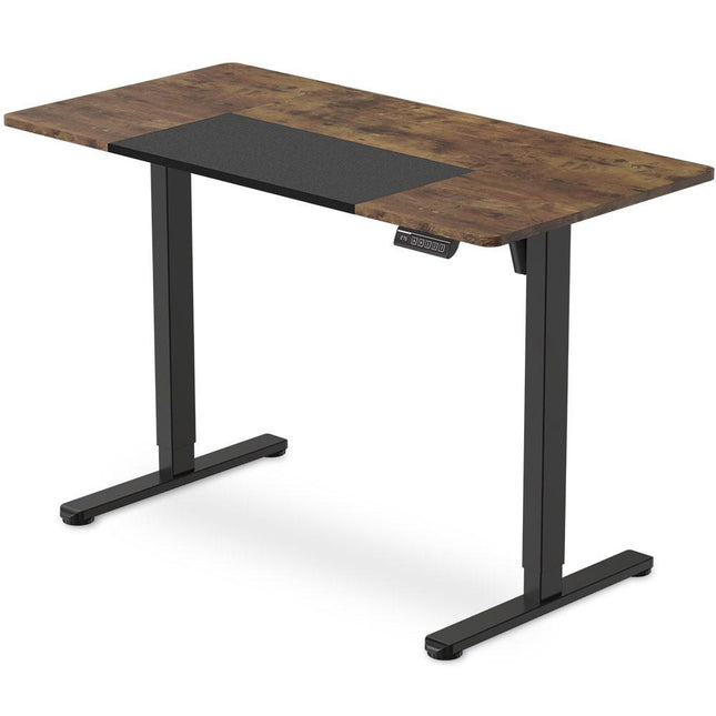 FORTIA Sit To Stand Standing Desk, 120x60cm, 72-118cm Electric Height Adjustable, Walnut Style Desktop Black Frame.
