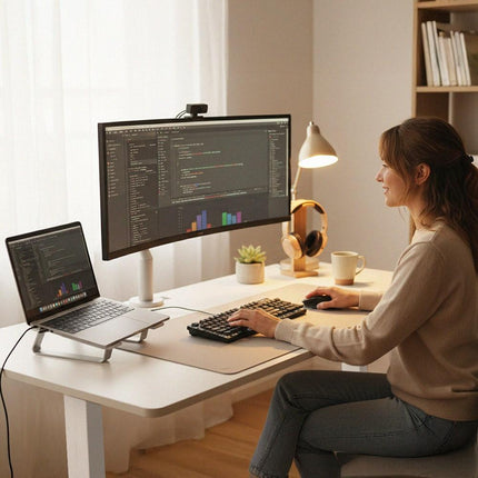 FORTIA Sit To Stand Standing Desk, 120x60cm, 72-118cm Electric Height Adjustable, White.