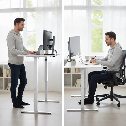 FORTIA Sit To Stand Standing Desk, 120x60cm, 72-118cm Electric Height Adjustable, White.