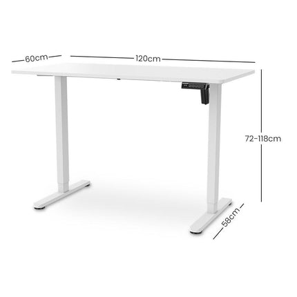 FORTIA Sit To Stand Standing Desk, 120x60cm, 72-118cm Electric Height Adjustable, White.
