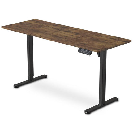 FORTIA Sit to Stand Standing Desk, 160x60cm, 72-118cm Electric Height Adjustable, Walnut Style Desktop/Black Frame.