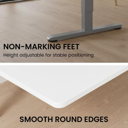FORTIA Sit to Stand Standing Desk, 160x60cm, 72-118cm Electric Height Adjustable, White Desktop/Silver Frame.
