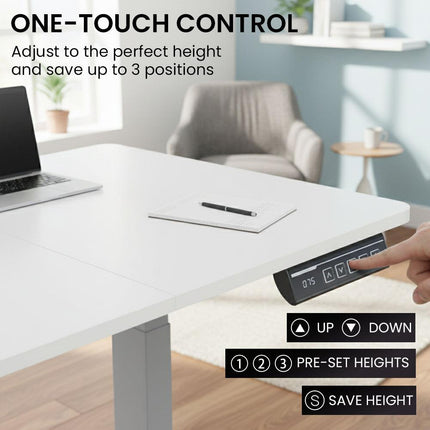 FORTIA Sit to Stand Standing Desk, 160x60cm, 72-118cm Electric Height Adjustable, White Desktop/Silver Frame.