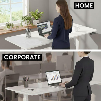 FORTIA Sit to Stand Standing Desk, 160x60cm, 72-118cm Electric Height Adjustable, White Desktop/Silver Frame.