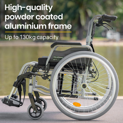 EQUIPMED 24 Inch Portable Folding Wheelchair 24" Mobility Wheel Chair Alloy, Senior Elderly Aid.