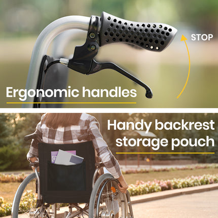 EQUIPMED 24 Inch Portable Folding Wheelchair 24" Mobility Wheel Chair Alloy, Senior Elderly Aid.