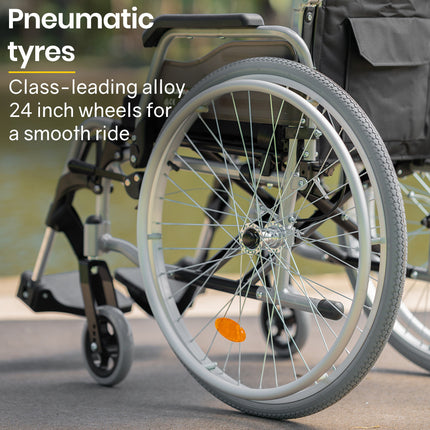 EQUIPMED 24 Inch Portable Folding Wheelchair 24" Mobility Wheel Chair Alloy, Senior Elderly Aid.